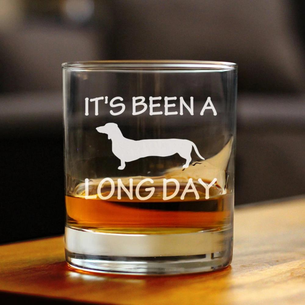 Long Day - Funny Dachshund Whiskey Rocks Glass Gifts for Men &amp; Women - Fun Whisky Drinking Tumbler Décor