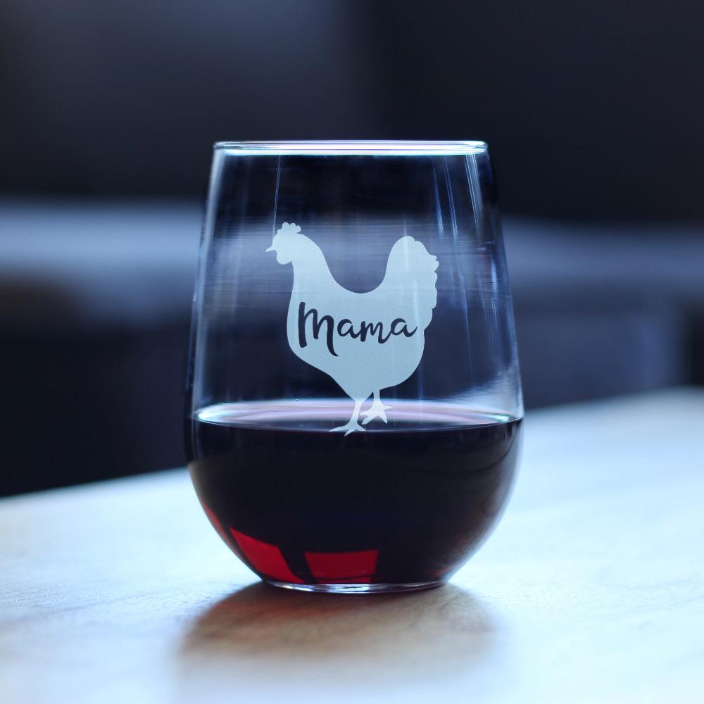 Mama Hen - Stemless Wine Glass for Mom - Cute Funny Wine Gift Idea - Unique Personalized Glasses for Mother&#39;s Day or Birthday