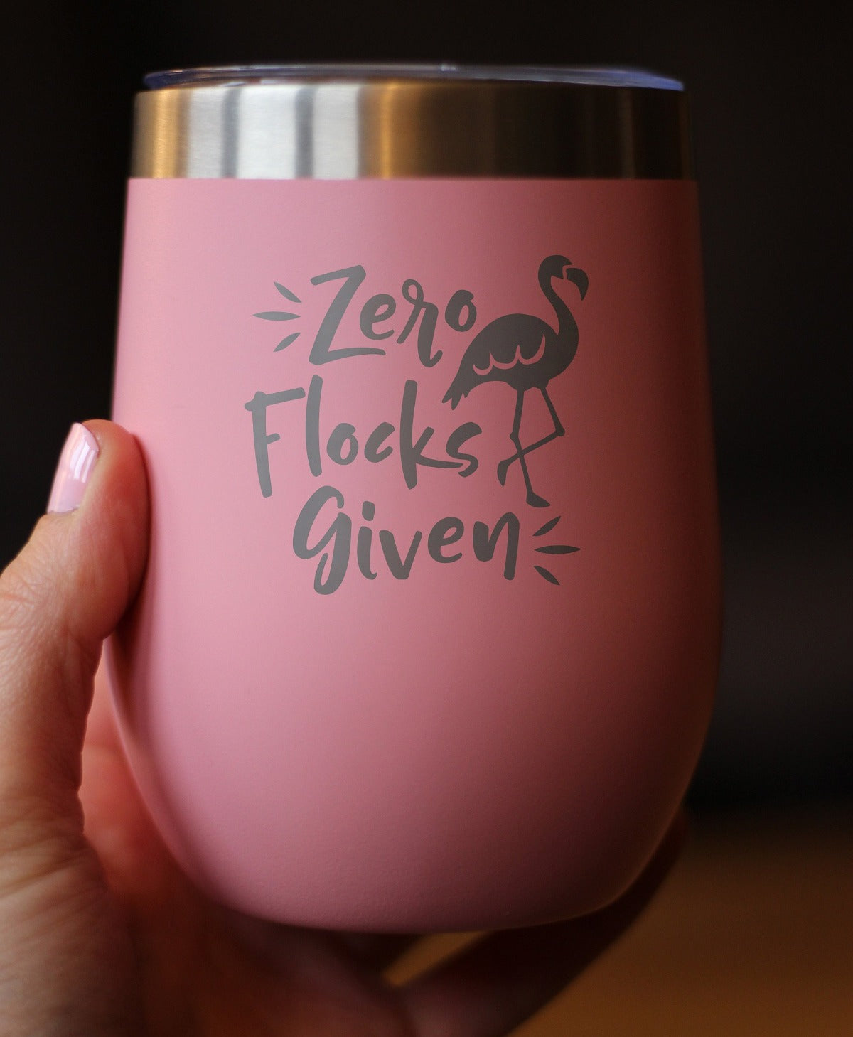 Zero Flocks Given - Flamingo Wine Tumbler with Sliding Lid - Stemless Stainless Steel Insulated Cup - Cute Funny Outdoor Camping Gift
